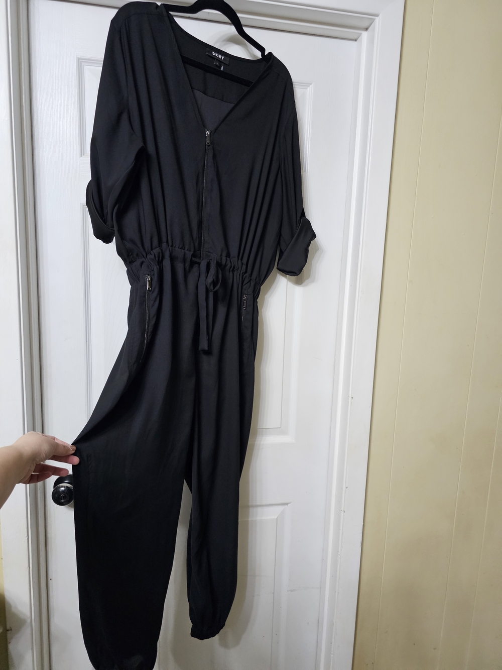 DKNY Black Long Sleeve Jumpsuit with Drawstring Waist